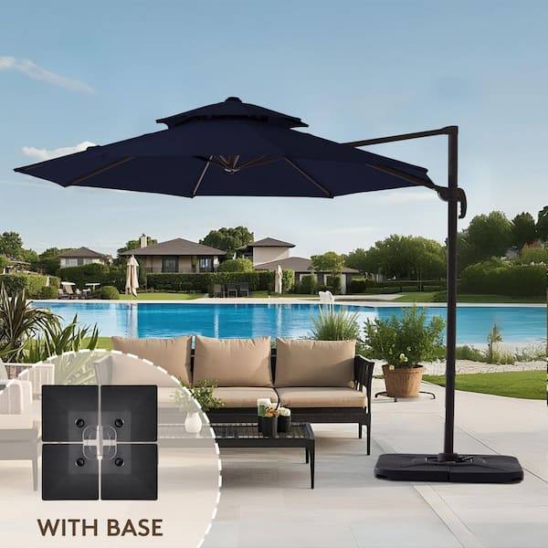 JEAREY 11 ft. Round Patio Cantilever Umbrella With Cover in Navy