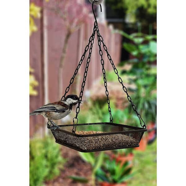 Black Hanging Bird Feeder Mesh Seed Tray