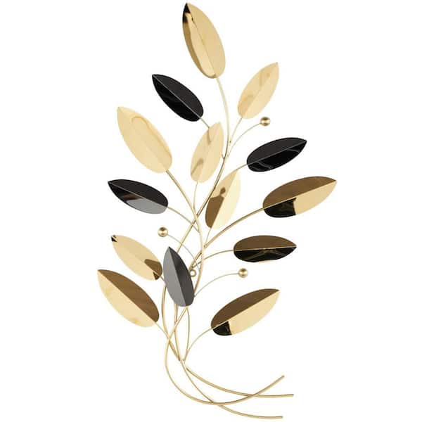 40 in. x 22 in. Gold Stainless Steel Layered Leaf Metal Work with Black Accents