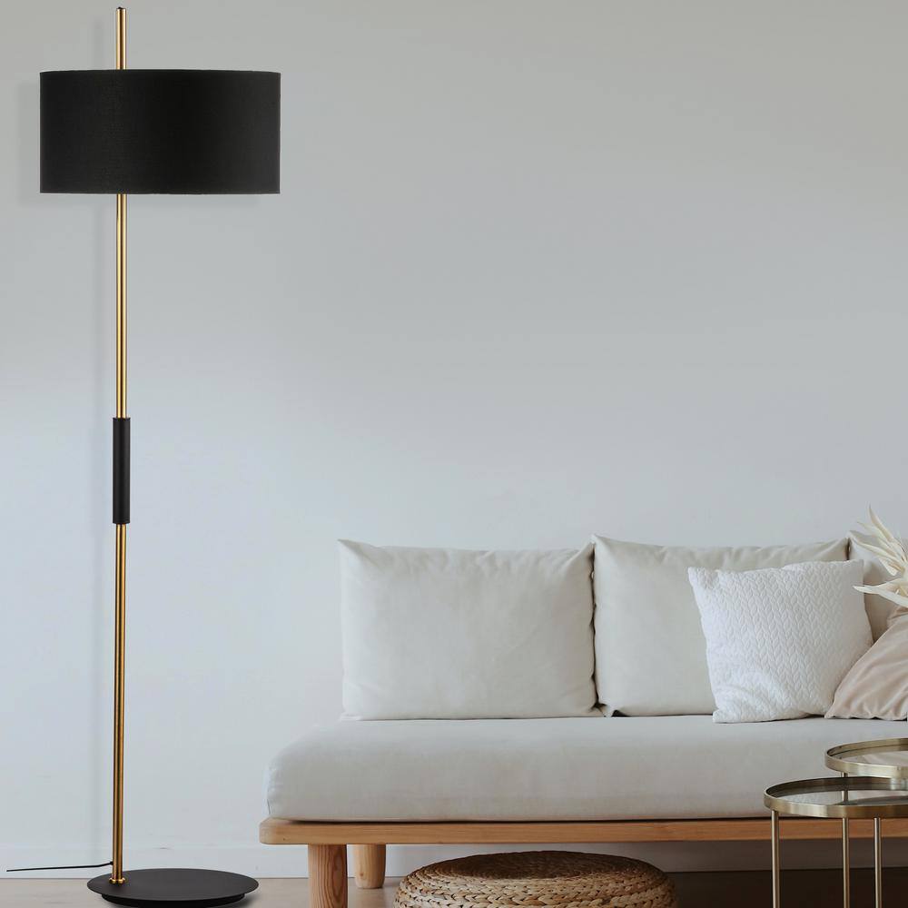 Matte Black and Aged Brass Adjustable Floor Lamp, 62 Inches
