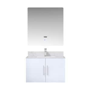 Geneva 30 in. W x 22 in. D Glossy White Bath Vanity, Carrara Marble Top, Faucet Set and 30 in. LED Mirror