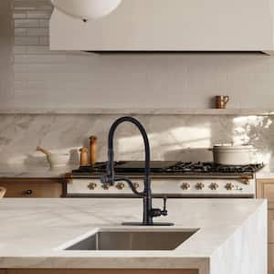 Single Handle Pull Out Sprayer Kitchen Faucet Deckplate Included and Rust-Proof in Solid Brass in Oil Rubbed Bronze