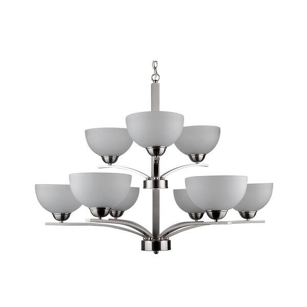 Filament Design 9-Light Satin Steel Chandelier with Etched Acid Wash Glass Shade