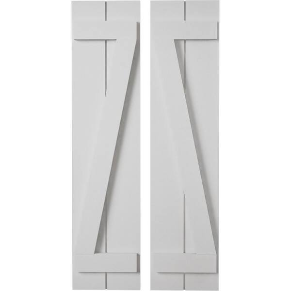 Ekena Millwork 11 in. x 32 in. Timberthane Polyurethane 2-Board Joined Board-n-Batten Smooth Faux Wood Shutters w/Z-Board Pair