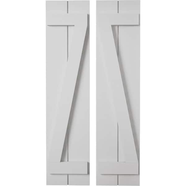 Ekena Millwork 11 in. x 82 in. Timberthane Polyurethane 2-Board Joined Board-n-Batten Smooth Faux Wood Shutters w/Z-Board Pair