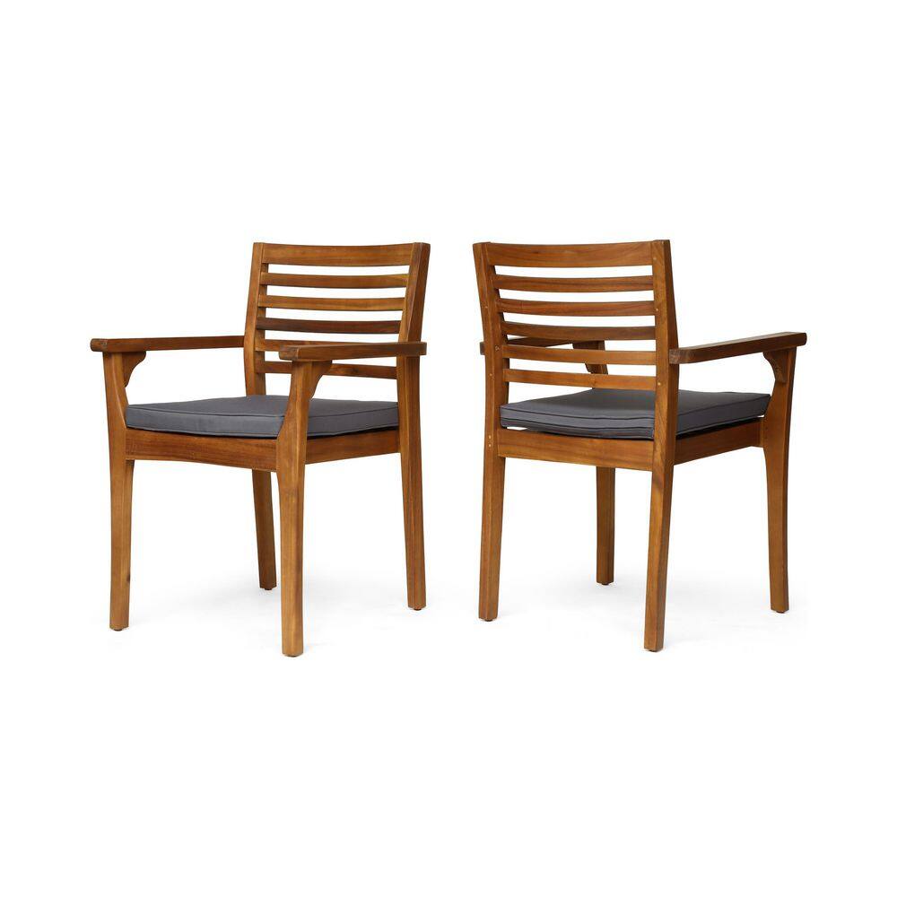 "Wood Outdoor Dining Chairs Patio Accent Chair in Brown with Arm and 2"" Thick Gray Cushion (2-Pack)" price history on PriceWatchPro