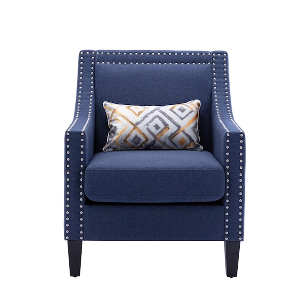 HOMEFUN Navy Linen Fabric Upholstered Accent Arm Chair with Nailheads and Solid Wooden Legs