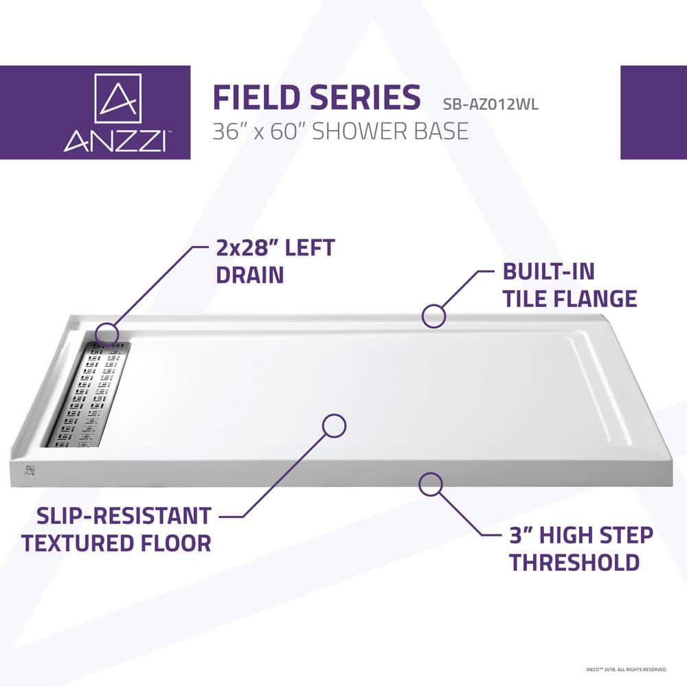 Field Series 60'' White Acrylic Double Threshold Shower Base