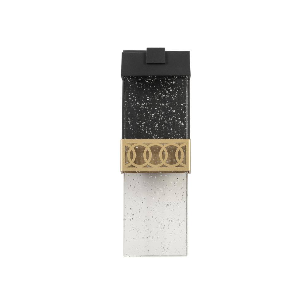 1-Light Black and Gold not Motion Sensing LED Outdoor HardWired Wall Lanter