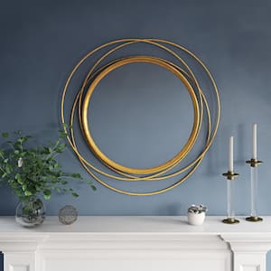 Medium Round Lovely Gold Leaf Finish Modern Mirror (31 in. H x 32 in. W)