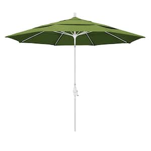 11 ft. Matted White Aluminum Market Patio Umbrella with Collar Tilt Crank Lift in Spectrum Cilantro Sunbrella