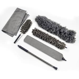 Grey Microfiber Feather Duster Chenille Duster and Microfiber Cloth with Stainless Steel Long Extension Pole Washable