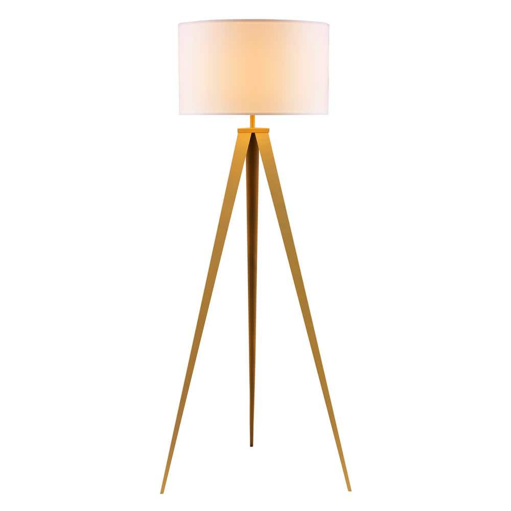 Modern Outdoor White Tripod Floor Lamp with Gold Accents