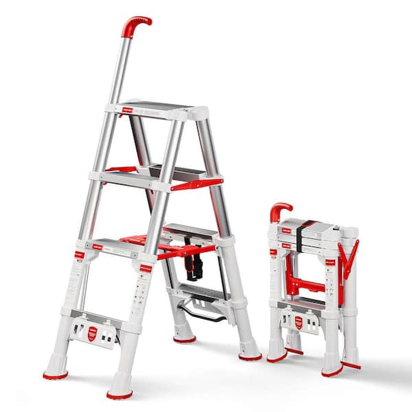 3.5 ft. Aluminum Folding Step Ladder (8 ft. Reach) with Adjustable handrail, 600 lb. Load Capacity