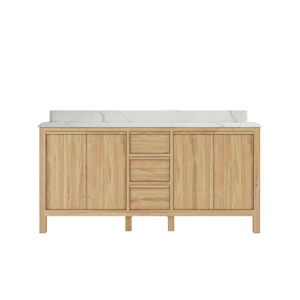 Willow Collections Elizabeth 72 in. W x 22 in. D x 36 in. H Double Sink Bath Vanity in Natural with Cove Edge Calacatta Quartz Top