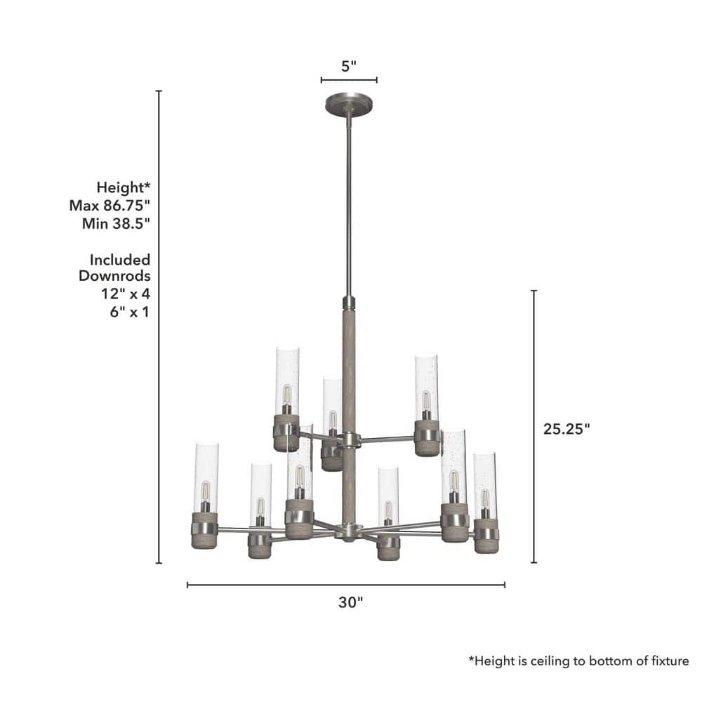 River Mill Brushed Nickel 9-Light 2-Tier Chandelier
