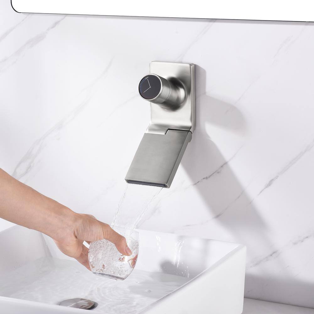 Brushed Nickel Wall Mount Bathroom Faucet with Adjustable Waterfall Spout