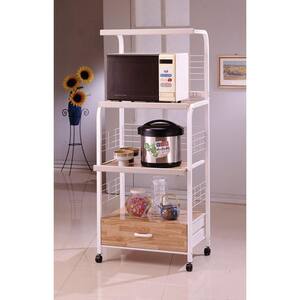 60 in. White Kitchen Cart with Outlet