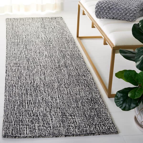 Abstract Black/Ivory 2 ft. x 8 ft. Speckled Runner Rug