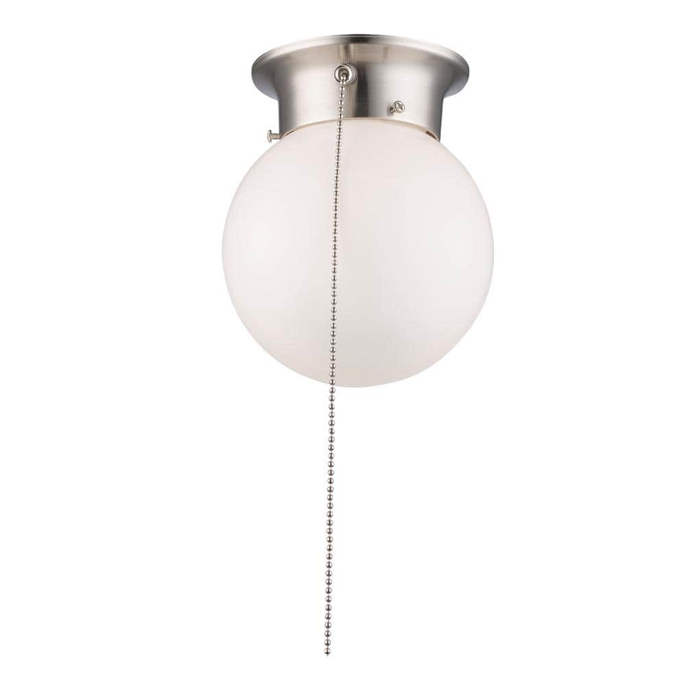 Dash 6 in. 1-Light Brushed Nickel Flush Mount Kitchen Ceiling Light Fixture with Opal Glass and Pull Chain price history on PriceWatchPro