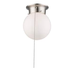 Dash 6 in. 1-Light Brushed Nickel Flush Mount Kitchen Ceiling Light Fixture with Opal Glass and Pull Chain