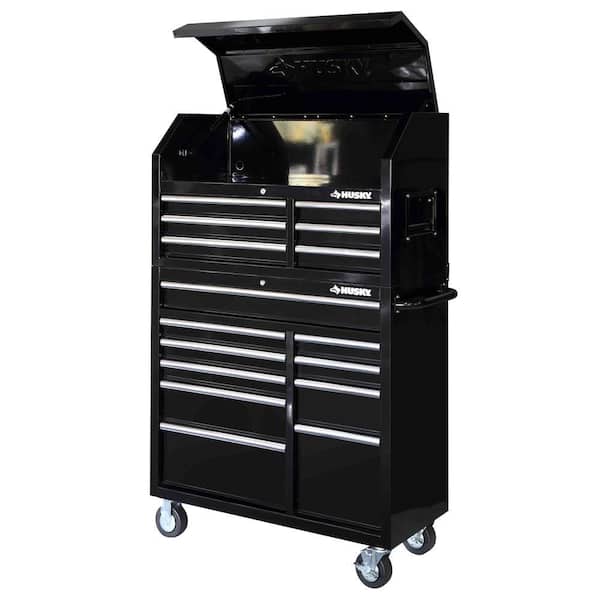 Husky 41 in. 16-Drawer Tool Chest and Rolling Tool Cabinet Set, Black