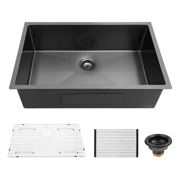 RAINLEX 33 in. x 21 in. Undermount Single Bowl 16-Gauge Gunmetal Black Stainless Steel Kitchen Sink
