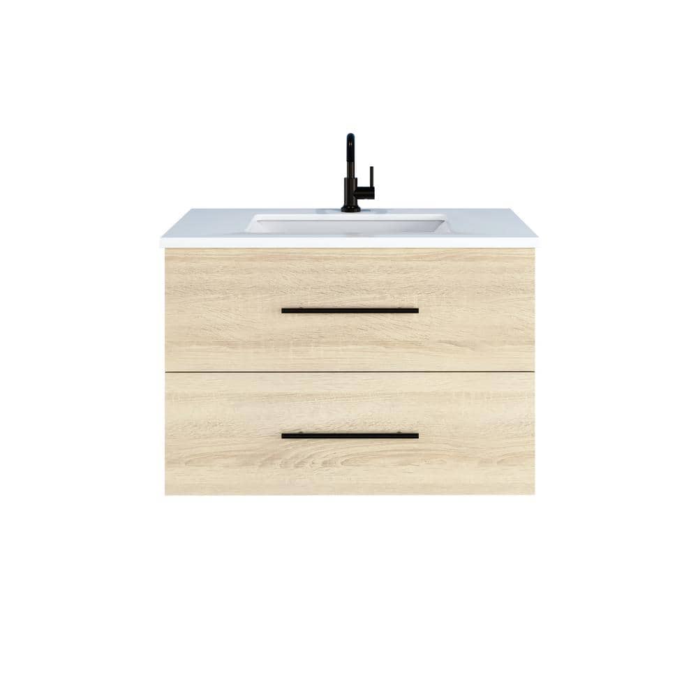 Napa 36 W x 22 D x 21-3/8 H Single Sink Bathroom Vanity Wall Mounted in White Oak with White Quartz Countertop price history on PriceWatchPro