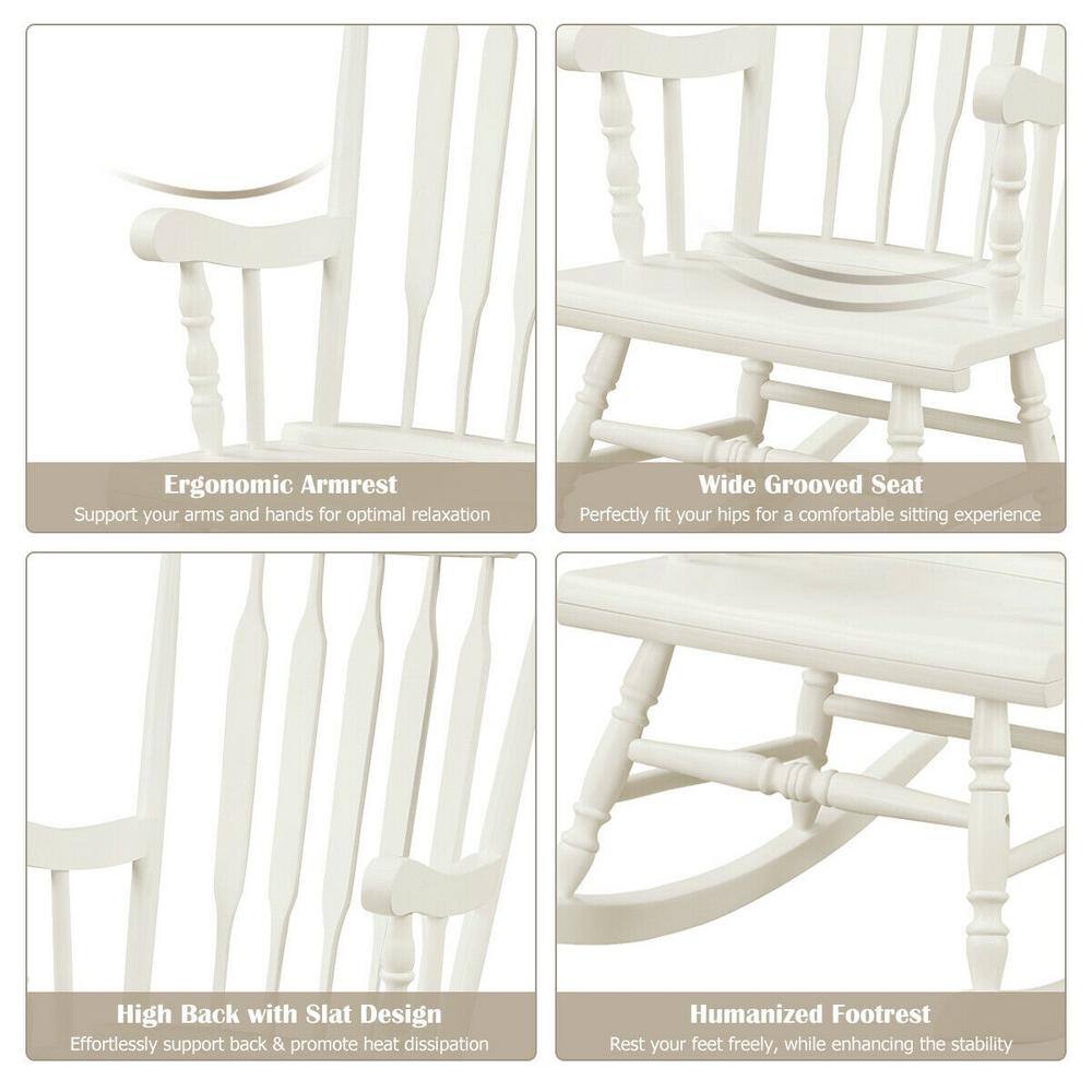 White Solid Wood Traditional Outdoor Rocking Armchair