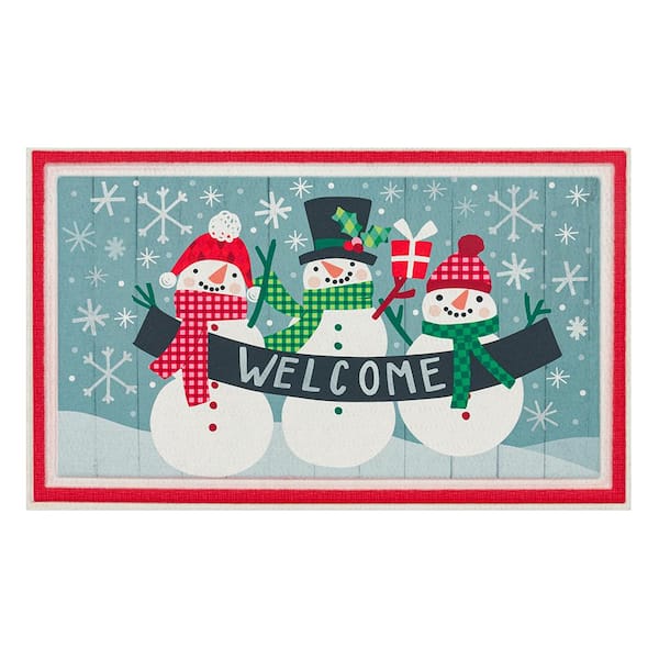 Home Accents Holiday Christmas Joy Trio Border Supreme Entry 18 in. x 30 in. Holiday Doormat