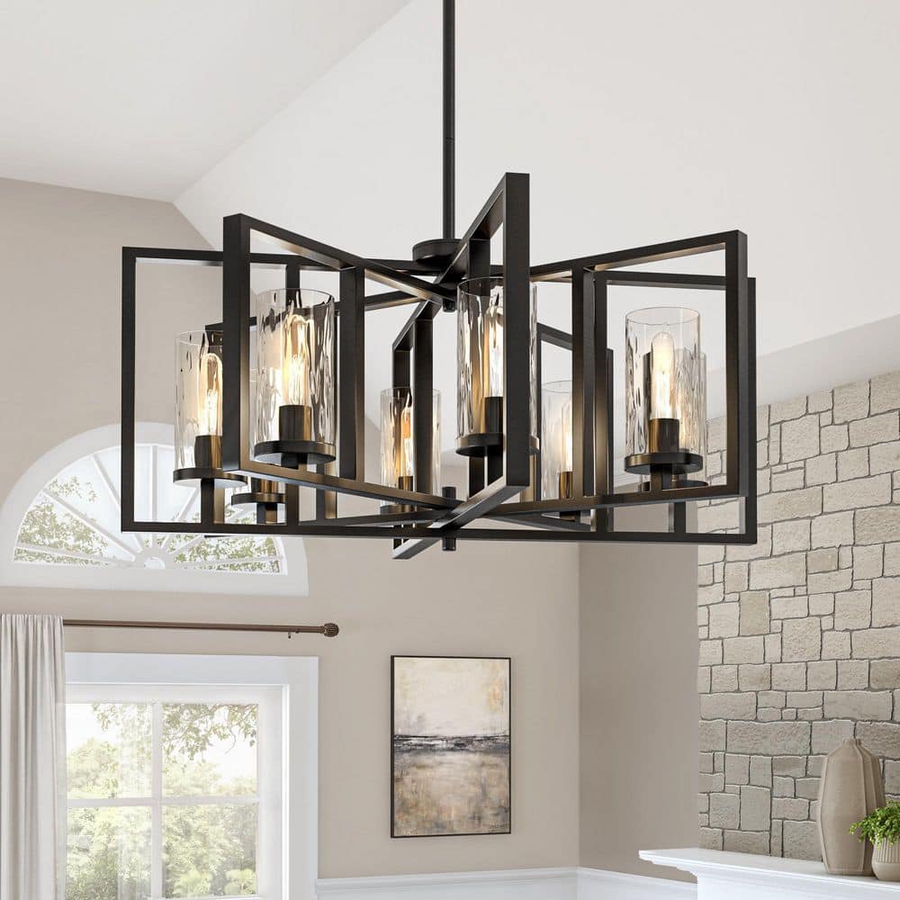 Elements Charcoal Metal 8-Light Chandelier with Rain Glass Shade