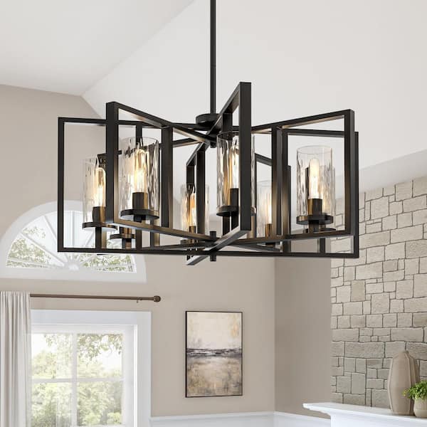 Elements 8-Light Charcoal Industrial Rectangular Chandelier for Dining Areas with No Bulbs Included
