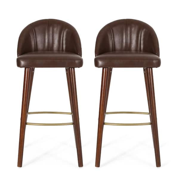 Noble House Canyon Dark Brown and Espresso 39.75 in. Low Back Channel Stitch Metal Barstools (Set of 2)