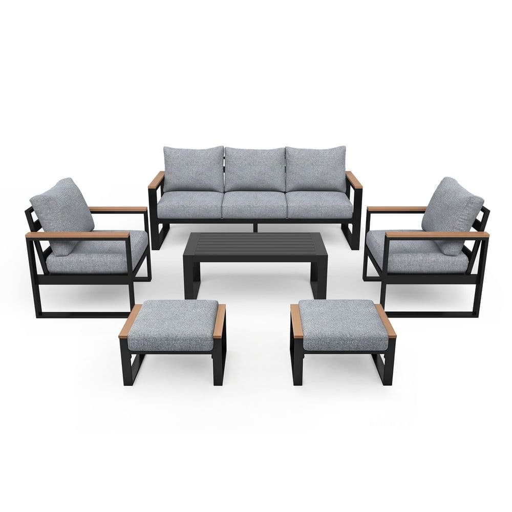 6-Piece 7-Seat Aluminum Outdoor Paito Conversation Set with Coffee Table, Ottomans and Grey Cushions price history on PriceWatchPro