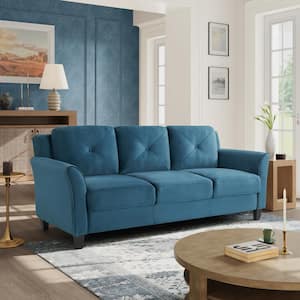 Harvard 78.7 in. Flared Arm Polyester Rectangle 3-Seater Sofa in Blue