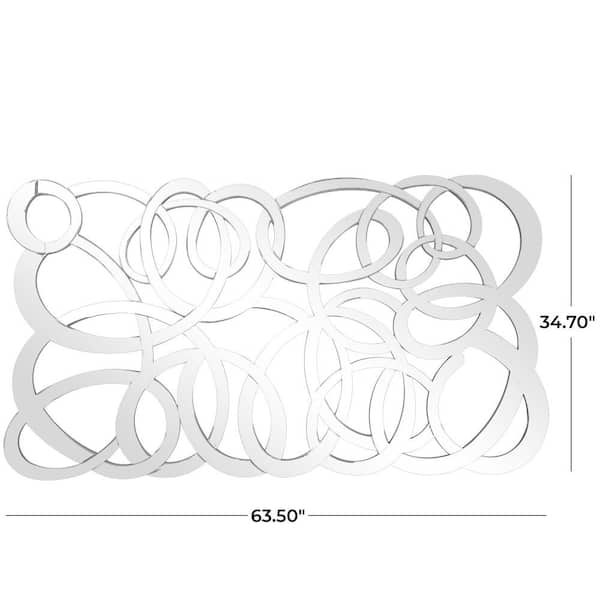 35 in. x 64 in. Round Frameless Silver Abstract Wall Mirror