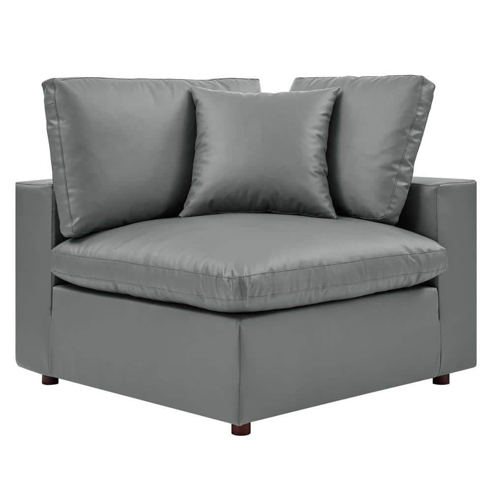 Gray Faux Leather Six-Piece Sectional Sofa with Ottoman