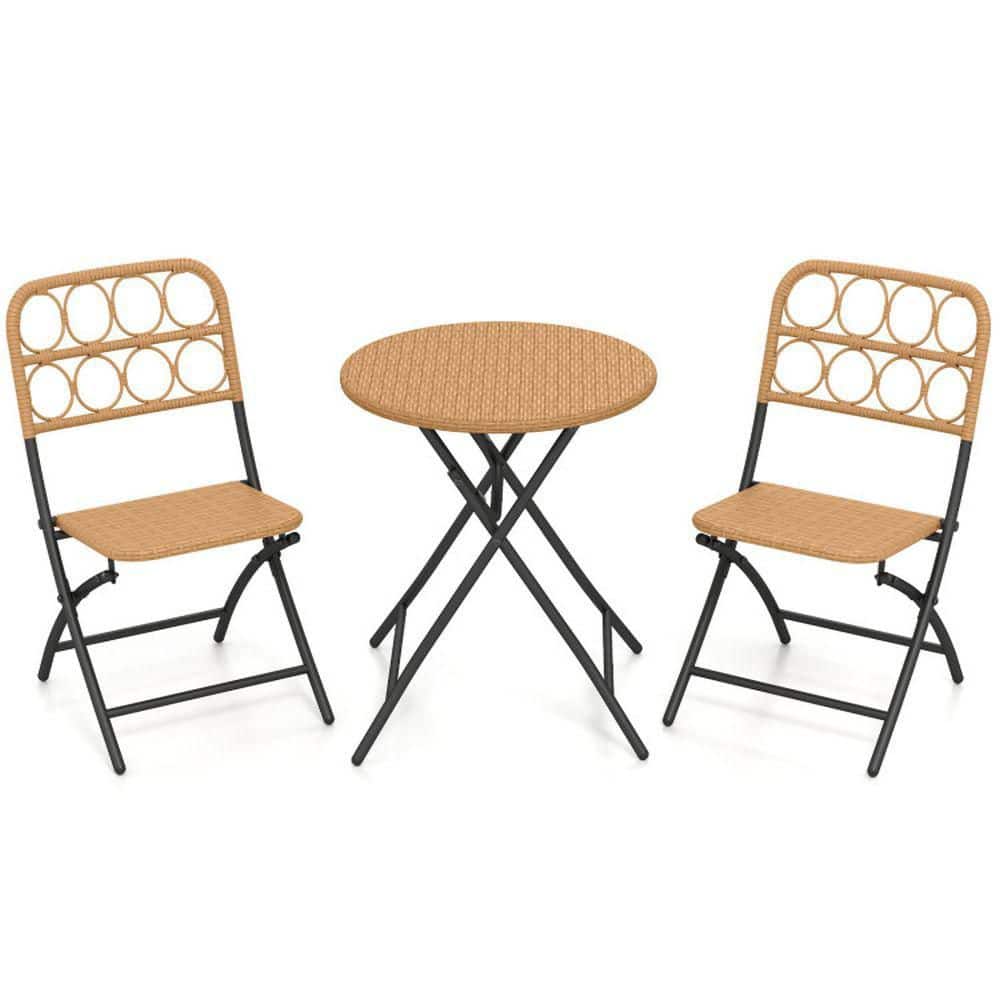 3-Piece Wicker Outdoor Serving Bar Set Folding Round Table and Chairs price history on PriceWatchPro