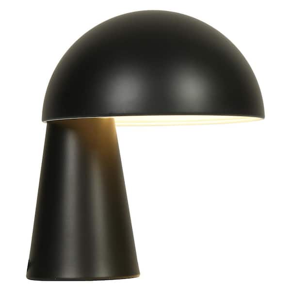 9.4 in. 1-Light Matte Black Classic Mushroom Table Lamp with Half Rounded Iron Shade for Bedrooms