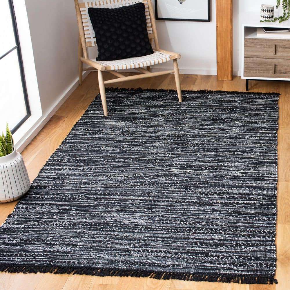 Rasist Rug SAFAVIEH Rag Rug 5 ft. x 8 ft. Black Striped Area Rug RAR121Z-5 - The ...