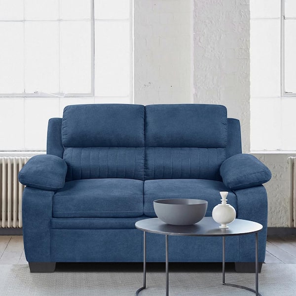 Lazzara Deliah 58 in. W Blue Textured Fabric Loveseat 9333BU-2