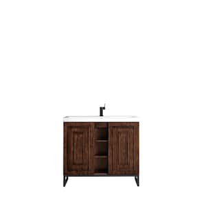 Alicante' 39.4 in. W x 15.6 in. D x 35.5 in. H Bathroom Vanity in Mid Century Acacia with White Glossy Resin Top