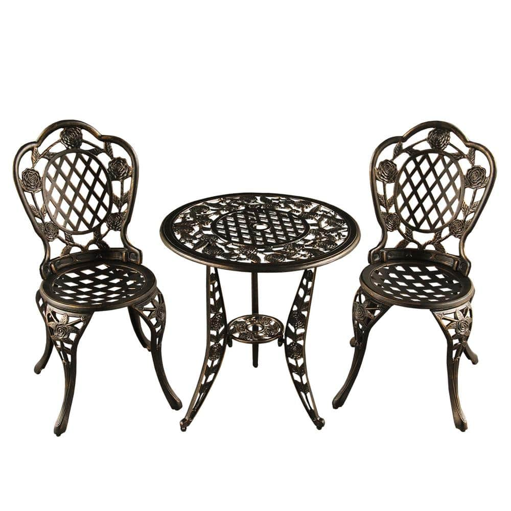 Rose Ornate Traditional 3-Piece Aluminum Outdoor Patio Garden Bistro ...