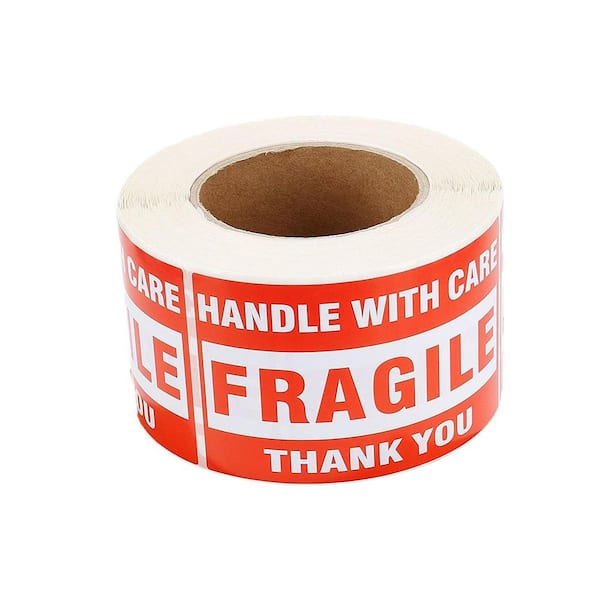 Unbranded 3 in. x  5 in. Fragile Stickers Roll 500 Labels Handle With Care Shipping Labels Bright Red Easy Peel