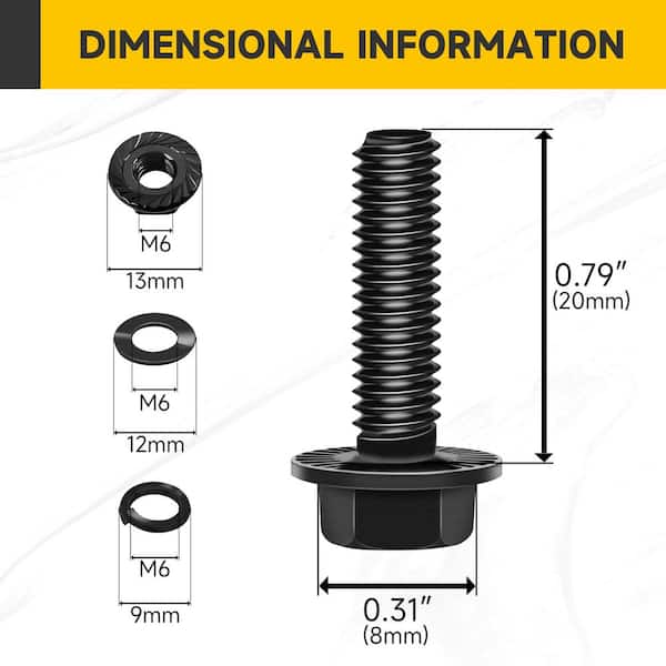 M6 x 20 mm Black Oxide Zinc Carbon Steel Flanged Hex Bolt Nut and Washer Set (10-Pack)