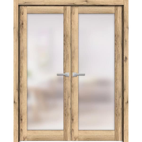 Sartodoors 72 in. x 80 in. 2 Panel Oak Color Finished Solid Wood Sliding Door with Hardware