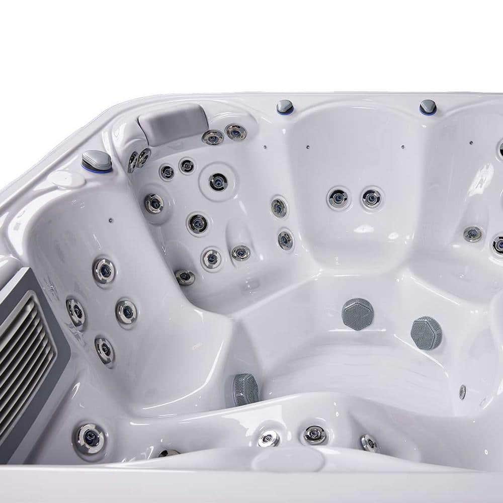 New York 6-Person Ice White Acrylic Square Hot Tub with Ozonator