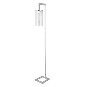 Malva 68 in. Polished Nickel Finish Floor Lamp with Seeded Glass Shade