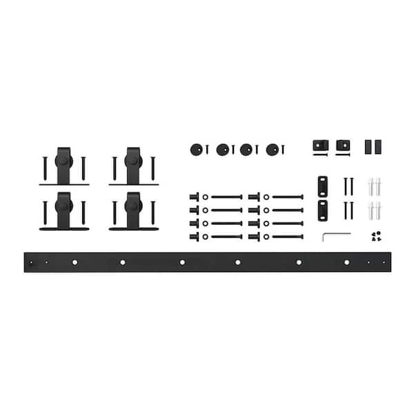 American Pro Decor 5 ft. Black Solid Steel Mini Sliding Rolling Barn Door Hardware Kit for Double Furniture Wood Doors
