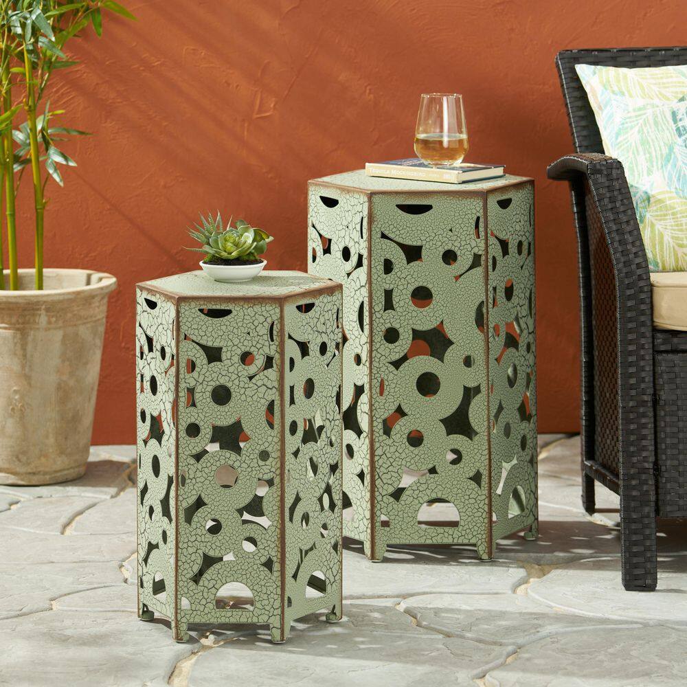 2 Pieces Outdoor Side Table, Patio Accent Table for Backyard Garden, Antique Green price history on PriceWatchPro